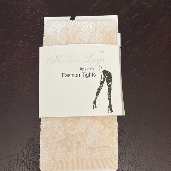 Luxury footless tights with a floral pattern. Ivory - Picture 1 of 4